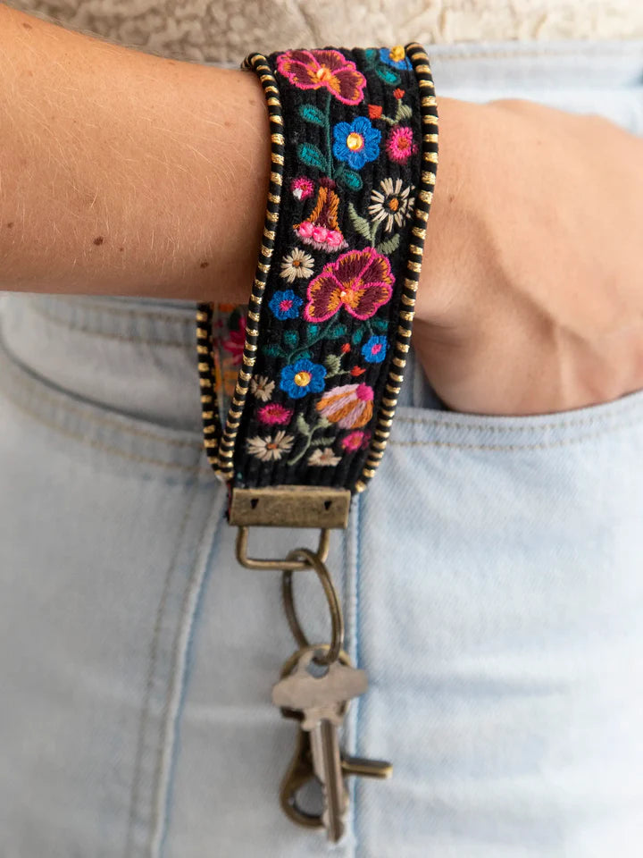 Black Embroidered Key Fob